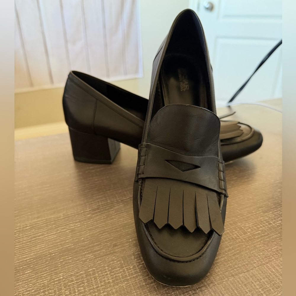 MICHAEL Michael Kors Declan Black Leather Fringe Loafer Pumps